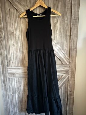 Gap Mixed Media Ribbed Tiered Tank Black Summer Midi Dress